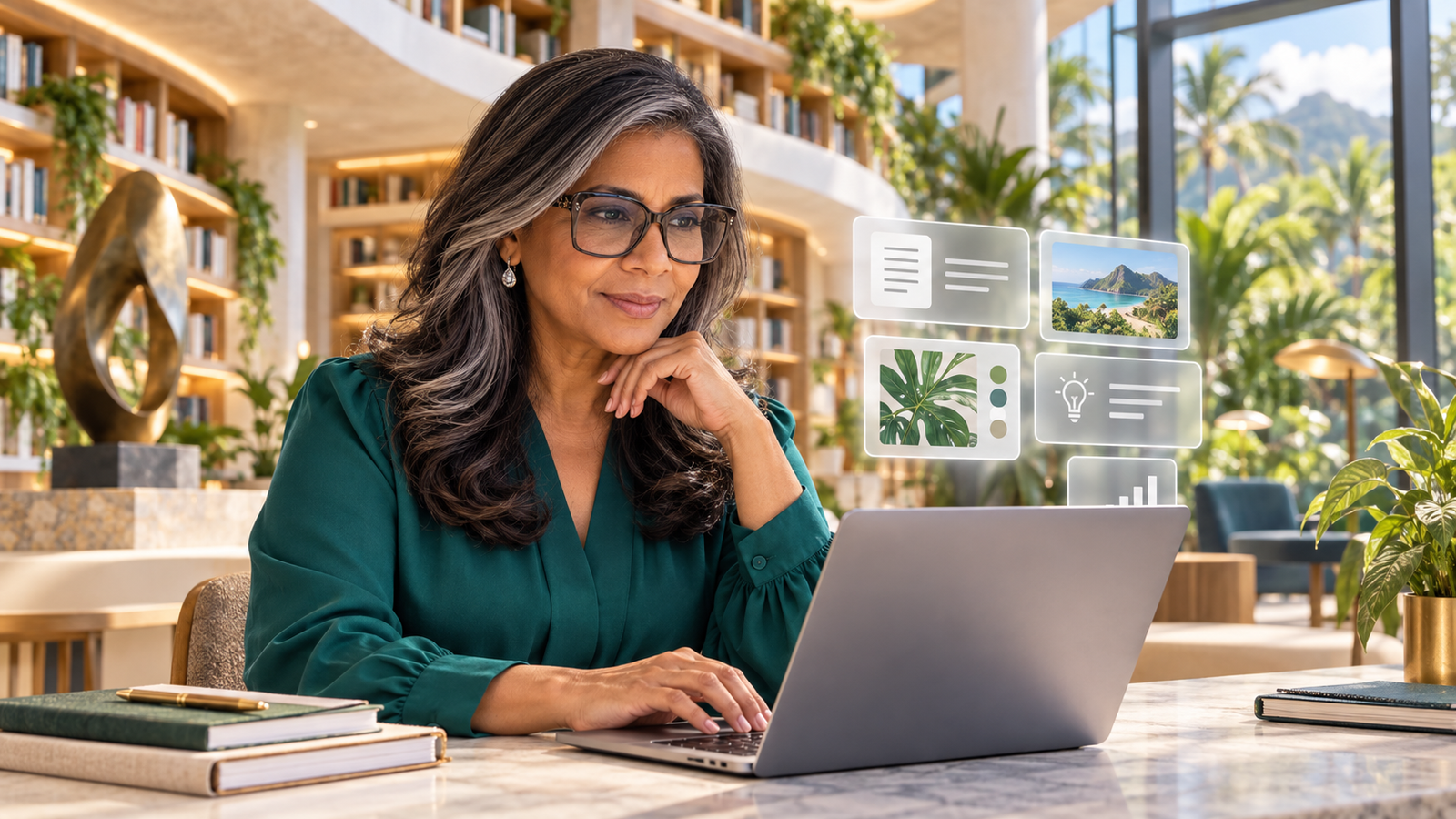 Freelancer using artificial intelligence to improve the quality and efficiency of her work.